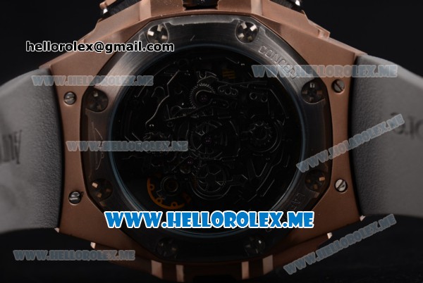 Audemars Piguet Concept Miyota Quartz Rose Gold Case with Skeleton Dial and Grey Rubber Strap Stick/Arabic Numeral Markers (EF) - Click Image to Close